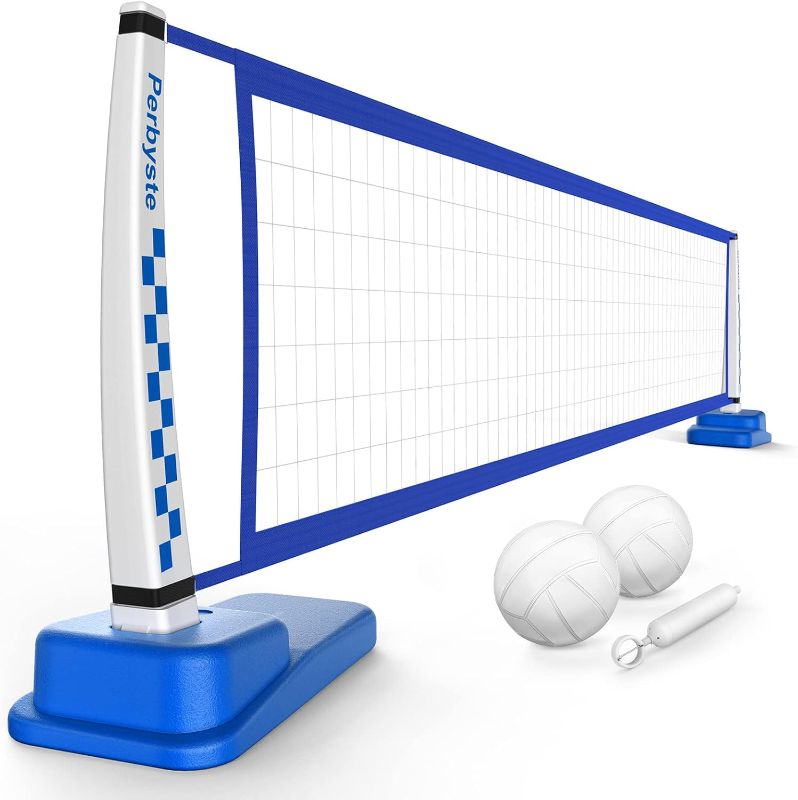 Photo 1 of Pool Volleyball Net, Pool Volleyball Set for Inground Pools, 2 Water Volleyballs and 1 Pump, Swimming Pool Games for Adults Teens, Splash Pool Party Fun
