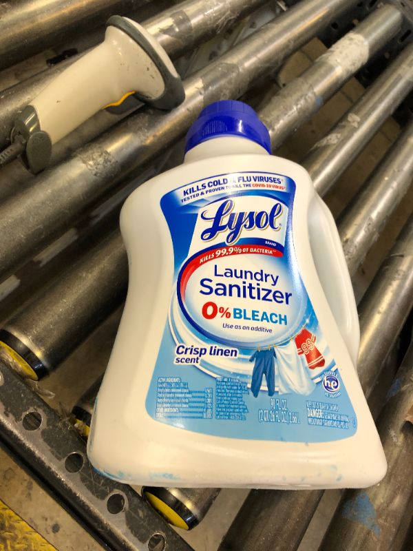 Photo 1 of Lysol Disinfectant Laundry Sanitizer & Scent Booster, Laundry Detergent Additive, Color Safe Bleach Alternative, Laundry Odor Eliminator, Kills Bacteria & Viruses, Crisp Linen Scent, 90 Fl Oz