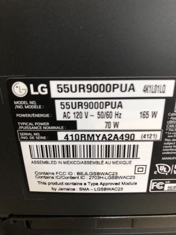 Photo 1 of LG 55-Inch Class UR9000 Series Alexa Built-in 4K Smart TV (3840 x 2160),Bluetooth, Wi-Fi, USB, Ethernet, HDMI 60Hz Refresh Rate, AI-Powered 4K