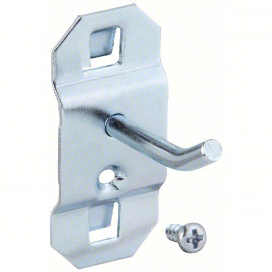 Photo 1 of APPROVED VENDOR Single Rod Pegboard Hook: 1 3/4 in x 1 in, Screw-In, Surface, Silver