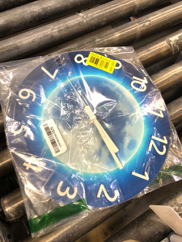 Photo 1 of Constantplanet Analog Glow in The Dark Wall Clock Battery Operated 12 Inch Blue Light Up Clock for Wall Silent Wall Clock for Kids Bedroom