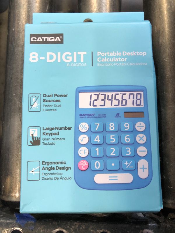 Photo 1 of CATIGA Desktop Calculator 8 Digit with Solar Power and LCD Display, Big Buttons, for Home, Office, School, Class and Business, 4 Function Small Basic Calculators for Desk, CD-8185