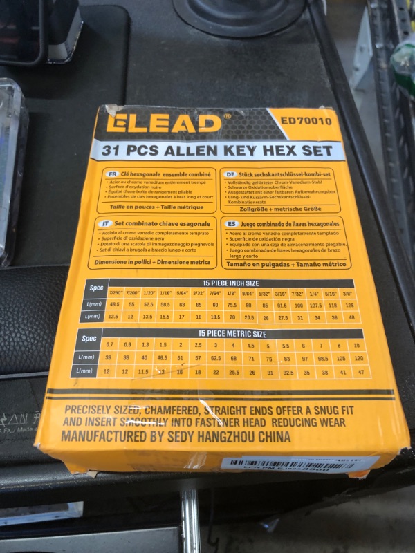Photo 1 of ELEAD 31-Piece Hex Key Set - Allen Wrench Set, SAE and Metric Allen Keys MM(0.7mm-10mm) SAE(0.028"-3/8) Heat-Treated, Torque Handle, High Leverage, Long & Short Keys, Easy Organization