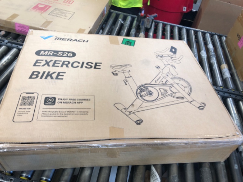 Photo 1 of MERACH Exercise Bike, Brake Pad Stationary Bike with Exclusive App, Low Noise Indoor Cycling Bike with 300lbs Weight Capacity, Tablet Mount and Fitness Courses for Weight Loss