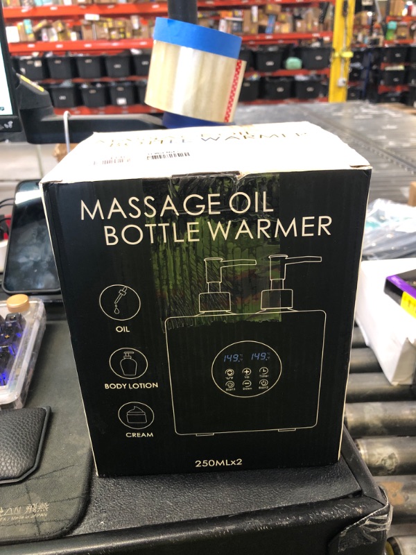 Photo 1 of Lotion Warmer, Yofuly Massage Oil Warmer for Massage Therapy, Electric Massage Oil Heater with Four Oil Bottles, Portable Cream Warmer Heated Dispenser for Spa, Salon and Home Use, Matt Black