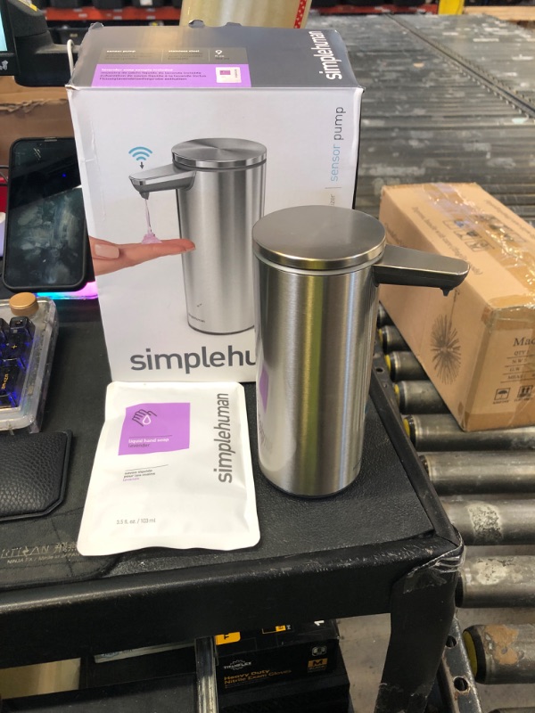 Photo 1 of simplehuman 9 oz. Touch-Free Rechargeable Sensor Liquid Soap Pump Dispenser, Brushed Stainless Steel