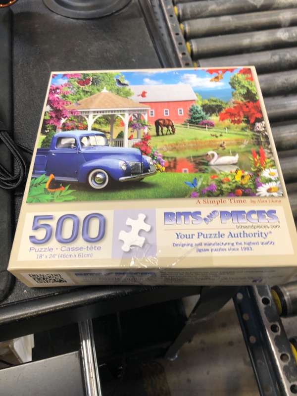 Photo 1 of Bits and Pieces - 500 Piece Jigsaw Puzzle for Adults 18" x 24" - A Simple Time - 500 pc Spring Farm Butterfly Flower Swan Pond Horse Car Jigsaw by Artist Alan Giana