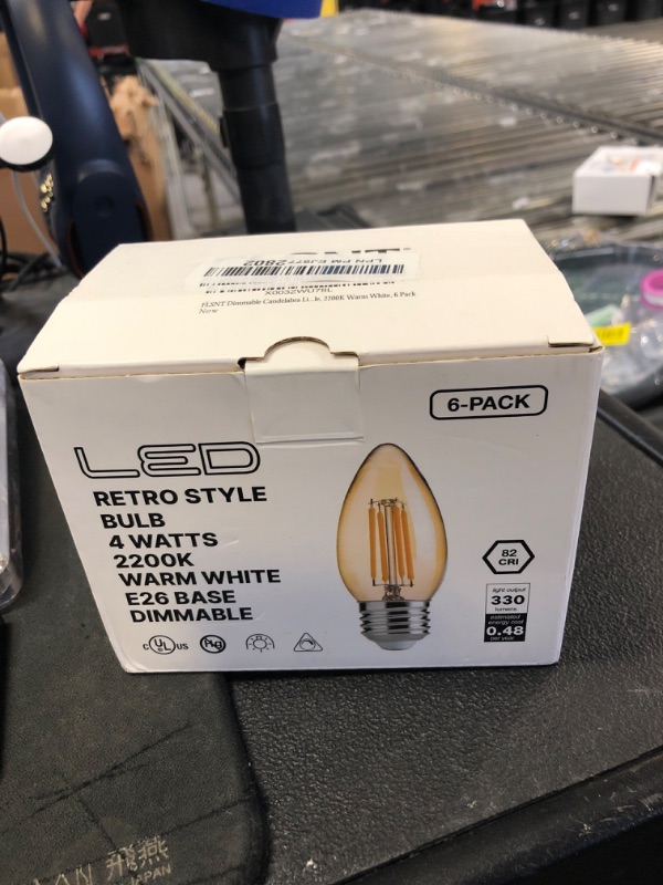 Photo 1 of FLSNT 40W Equivalent LED Chandelier Light Bulbs, Dimmable Amber LED B11 E26 Candelabra Base Bulbs, 2200K Warm White, 330LM, 6 Pack UL,CA65 Listed.