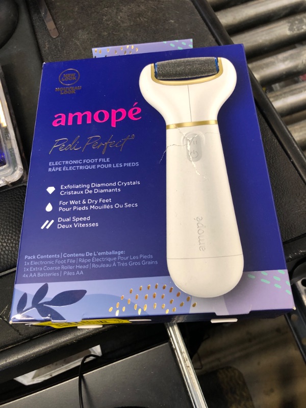 Photo 1 of Amopé Pedi Perfect Electric Callus Remover Foot File w/ Diamond Crystals, Pedicure Tool for Feet, Removes Hard & Dead Skin, Feet Scrubber & Buffer, Splashproof, w/ Extra Coarse Roller Head, 1 Count