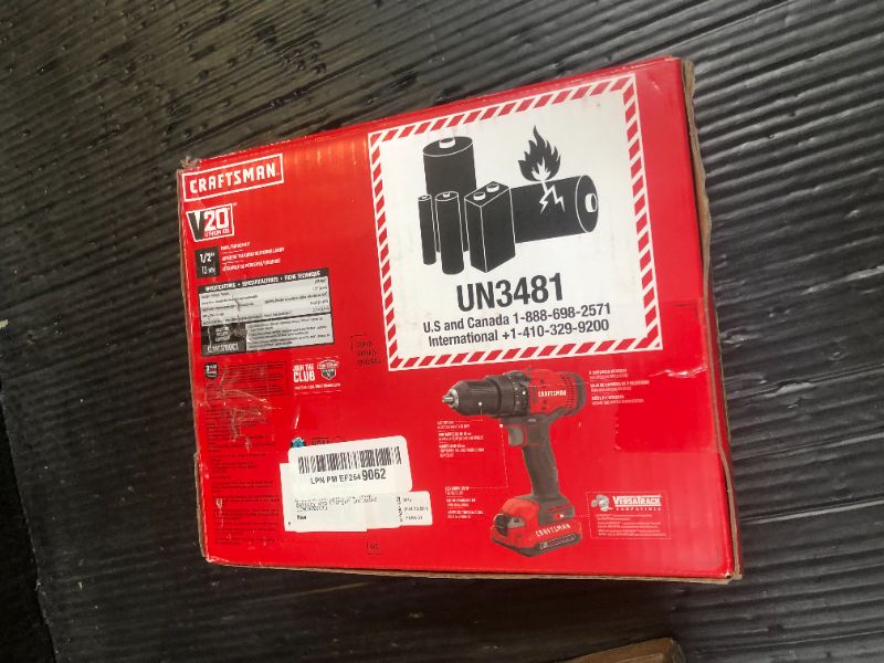 Photo 1 of CRAFTSMAN V20 Cordless Drill/Driver Kit, 1/2 inch, Battery and Charger Included (CMCD700C1)