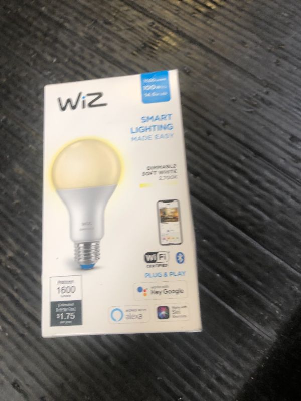 Photo 1 of WiZ 100W Eq. (14.5W) A21 Soft White LED Smart Bulb - Pack of 1 - E26- Indoor - Connects to Your Existing Wi-Fi - Control with Voice or App + Activate with Motion - Matter Compatible