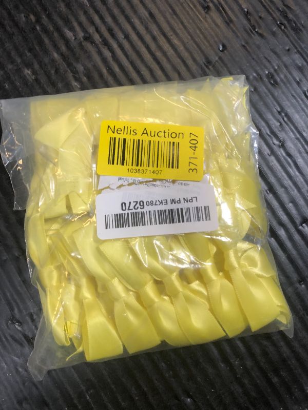 Photo 1 of Meseey 50 Pcs 3 Inches Twist Tie Satin Ribbon Bows Yellow Pretied Premade Craft Bows for Treat Bags Gift Wrapping Basket Wedding Baby Shower Brithday Christmas Party (3", Yellow)