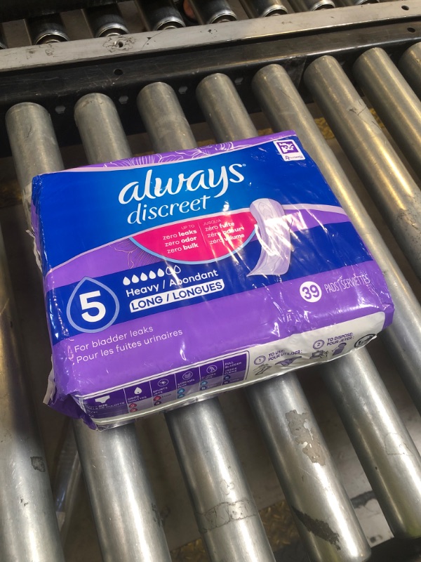 Photo 1 of Always Discreet Adult Incontinence Pads for Women, Heavy Absorbency, Long Length, Postpartum Pads, Up to 100% Bladder Leak Protection, 39 Count (Packaging May Vary)