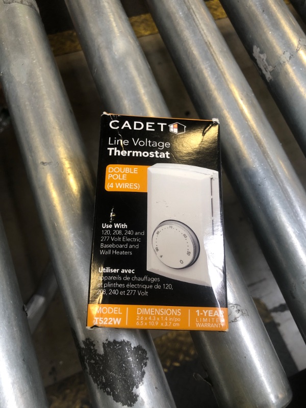Photo 1 of Cadet Double Pole Mechanical Wall Thermostat for Electric Heaters (Model: T522-W), 22 Amp, White