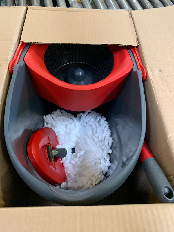 Photo 1 of O-Cedar EasyWring Microfiber Spin Mop, Bucket Floor Cleaning System, Red, Gray, Standard