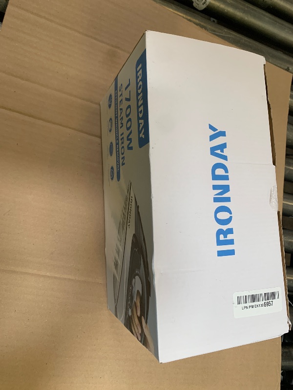 Photo 1 of IRONDAY Steam Iron for Clothes Rapid Heating, 1700W Iron Burst of Steam, Non-Stick Ceramic Soleplate, Auto shutoff, Anti-Drip, Self-Cleaning, 10.14oz Water Tank Ironing Clothes for All Fabrics, Grey