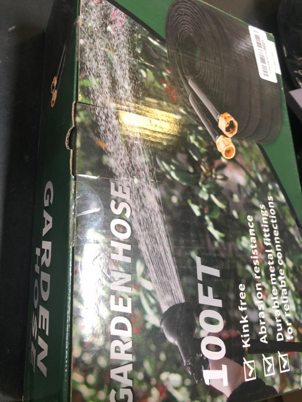 Photo 1 of CXEZSIK Garden Hose Non-Expanding 100ft, Flexible Garden Hose with 10 Function Hose Nozzle, Lightweight, Kink Free and Water Hose for Outdoor,Yard, Lawn, Car Wash, Marine,and Camper Use