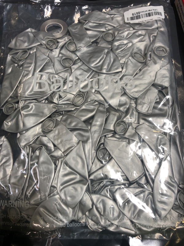 Photo 1 of Bezente Silver Metallic Chrome Latex Balloons, 100 Pack 12 inch Silver Round Helium Balloons for Wedding Graduation Anniversary Baby Shower Birthday Party Decorations
