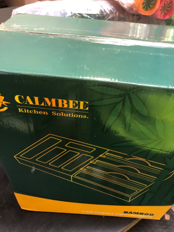Photo 1 of Calmbee 9 IN 1 Storage Bag Organizer for Kitchen Drawer, Bamboo Foil and Plastic Wrap with Cutter, Organizers Compatible Gallon, Quart, Sandwich Snack Size