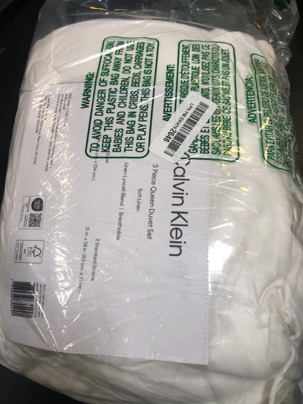 Photo 1 of Calvin Klein - Queen Duvet Cover Set, Soft Linen Blend Bedding, Pre-Washed Home Decor for Extra Softness (Soft Linen White, Queen)