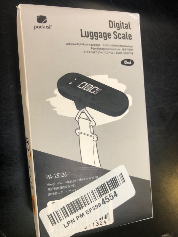 Photo 1 of pack all 110 Lbs Luggage Scale, Digital Handheld Baggage Scale, Travel Suitcase Weight Scale with LCD Display, Battery Included, Black