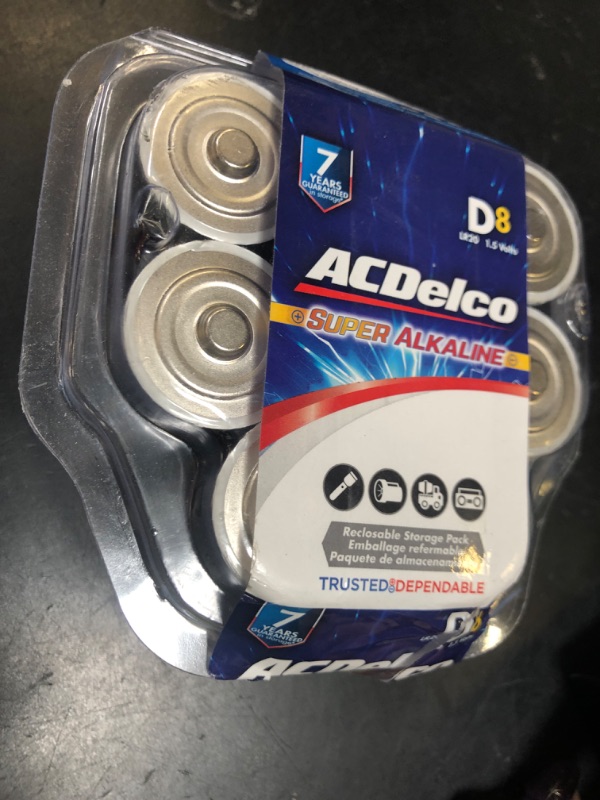 Photo 1 of ACDelco 8-Count D Batteries, Maximum Power Super Alkaline Battery for Home and Office, 7-Year Shelf Life, Reclosable Packaging