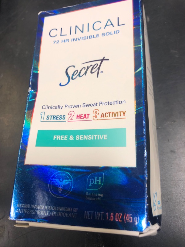 Photo 1 of Secret Clinical Strength Antiperspirant Deodorant for Women, Free & Sensitive, 3X Stress Protection, 72hr Sweat & Odor Protection, PH Balancing Minerals, Invisible Solid, Unscented, 1.6 oz (Pack of 3)