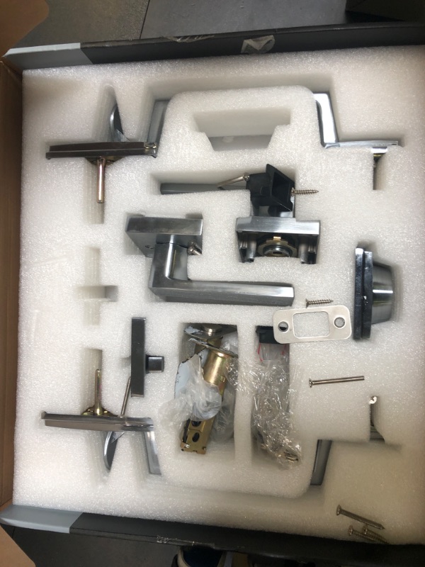 Photo 1 of TICONN Double Front Door Handle Set, Heavy Duty Square Door Lever and Single Cylinder Deadbolt Combo for Side by Side Entrance Exterior Doors (Satin Chrome)