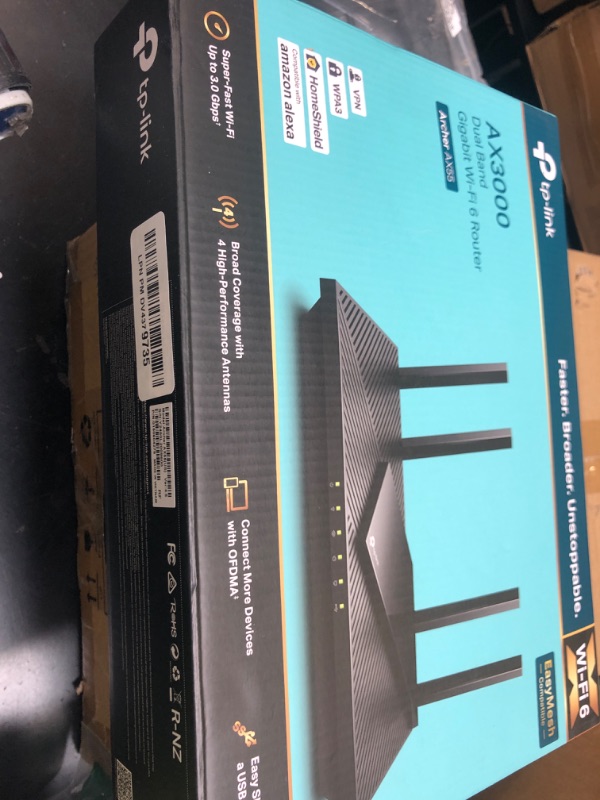 Photo 1 of TP-Link Dual-Band AX3000 Wi-Fi 6 Router Archer AX55 | Wireless Gigabit Internet Router for Home | EasyMesh Compatible | VPN Clients & Server | HomeShield, OFDMA, MU-MIMO | USB 3.0 | Secure by Design
