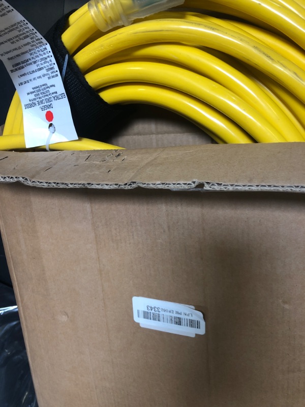 Photo 1 of POWGRN 75 Ft 10/3 Outdoor Extension Cord Waterproof Heavy Duty 10 Gauge 3 Prong, Flexible Cold-Resistant Long Power Cord Outside with Lighted Indicator End, 15Amp 1875W SJTW Yellow ETL Listed