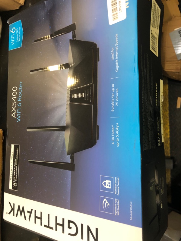 Photo 1 of NETGEAR Nighthawk 6-Stream Dual-Band WiFi 6 Router (RAX54S) – Security Features, AX5400 Wireless Speed, Up to 5.4 Gbps, Covers up to 2,500 sq. ft., 25 Devices - 1-Year Armor Subscription Included