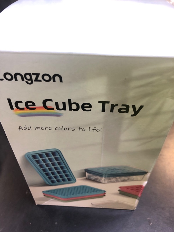 Photo 1 of Longzon Ice Cube Tray with Lid and Bin, 56 Pcs Ice Cube Trays for Freezer, Ice Cube Mold, Ice Molds Spill-Resistant Removable Lid & Ice Scoop, Ice Mold for Whiskey Cocktail, Tea, Coffee -Blue