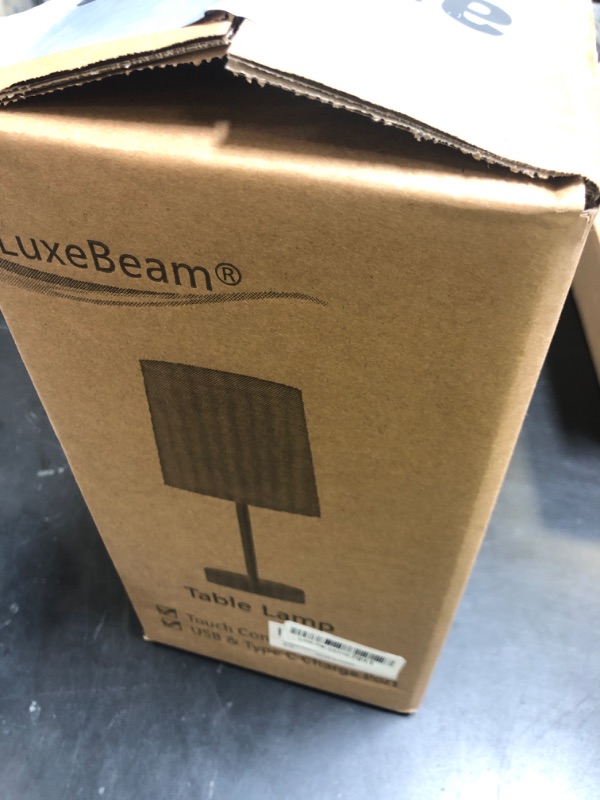 Photo 1 of LuxeBeam Modern USB & Type-C Bedside Lamp with Touch Control, Dimmable Table Lamp with White Fabric Shade Enhanced with Gold Threads, Includes LED Bulb - Ideal for Bedroom, Office, Dorm