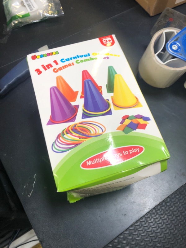 Photo 1 of unanscre 31PCS 3 in 1 Carnival Outdoor Games Combo Set for Kids, Soft Plastic Cones Bean Bags Ring Toss Game, Gift for Birthday Party/Xmas