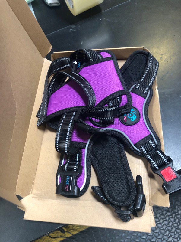Photo 1 of PHOEPET Reflective Dog Harness Large Breed Adjustable No Pull Vest with Handle 2 Metal Rings 3 Buckles [Easy to Put on & Take Off](L, Purple)