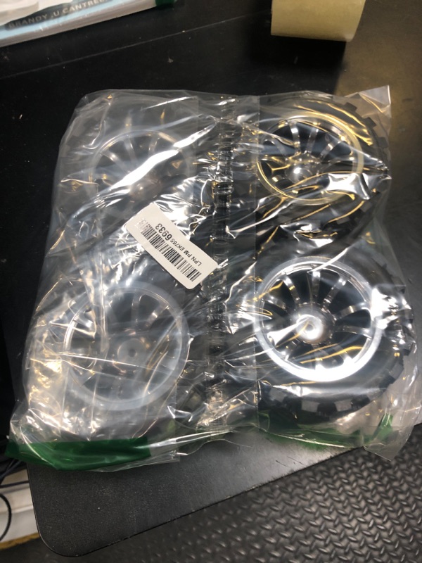 Photo 1 of HobbyPark Pre-Glued RC Truck Tires and Chrome Wheels 12mm Hex 1/10 Scale for Traxxas Rustler 2wd Hoss 4x4 Stampede VXL Redcat Volcano EPX Pro 3S 4S Lipo Brushless, 4Pcs