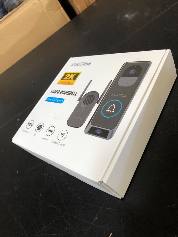 Photo 1 of JAIOTlink 2K Dual Lens Video Doorbell Camera Wireless with Chime, Package Protection, 64GB SD Card, Voice Changer, 2-Way Audio, Night Vision, Compatible with Alexa