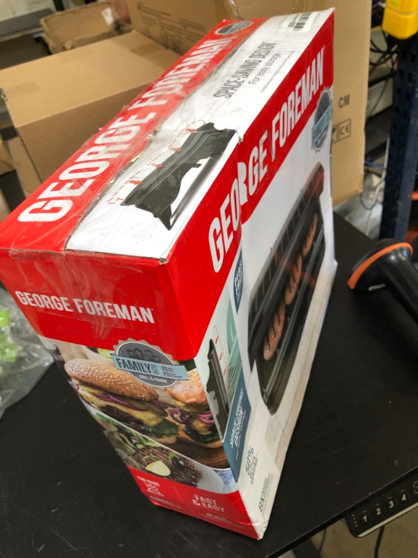Photo 1 of George Foreman Family-Size Grill & Panini Press, Nonstick Ceramic Coating, Fat-Removing Slope, Adjustable Angle, Indoor/Outdoor Use