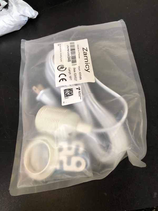 Photo 1 of Zarnicy Plug in Light Socket - 16Ft Pendant Light Cord Kit E26/E27 Light Socket Hanging Lantern Lamp Cord with On/Off Switch,Socket Rings, 2 Pack, White