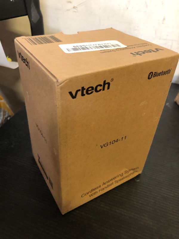 Photo 1 of VTECH VG104-11 DECT 6.0 Cordless Phone for Home with Answering Machine, Blue-White Backlit Display, Backlit Buttons, Full Duplex Speakerphone, Caller ID/Call Waiting, Reliable 1000 ft Range (Black)