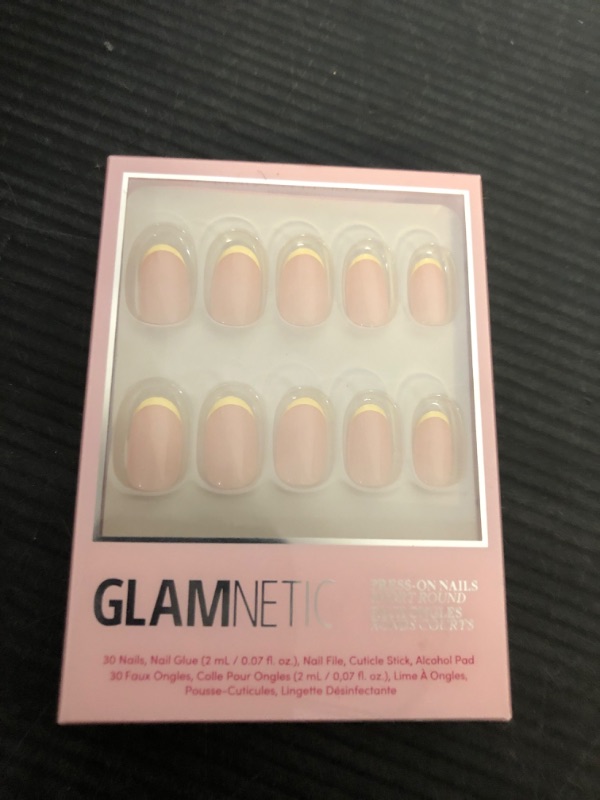 Photo 1 of Glamnetic Press On Nails - French Butter | Short Round Yellow French Tips with a Glossy Finish, Fake Nails, Reusable | 15 Sizes - 30 Nail Kit with Glue