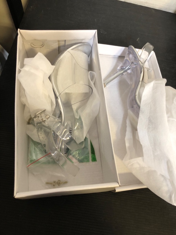 Photo 1 of Size 38--NBUUNBU Clear Heels For Women Transparent Strappy Platform Sandals Ankle Strap High kitten Heel Sexy Slingback Stiletto Comfortable Dress Shoes Open Toe Slip On Mules Pump
