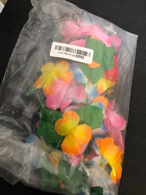 Photo 1 of Estivaux 4 Pieces Hawaiian Leis Set Colorful Luau Leis Hawaiian Flowers Leaves Wreath Garland Tropical Floral Accessories for Hawaiian Luau Party Wedding Beach Party Favors, Style 5