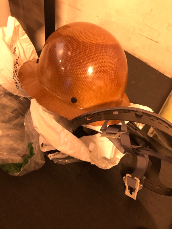 Photo 1 of MSA 475407 Skullgard Full-Brim Hard Hat with Fas-Trac III Ratchet Suspension | Non-slotted Hat, Made of Phenolic Resin, Radiant Heat Loads up to 350F - Standard Size in Natural Tan