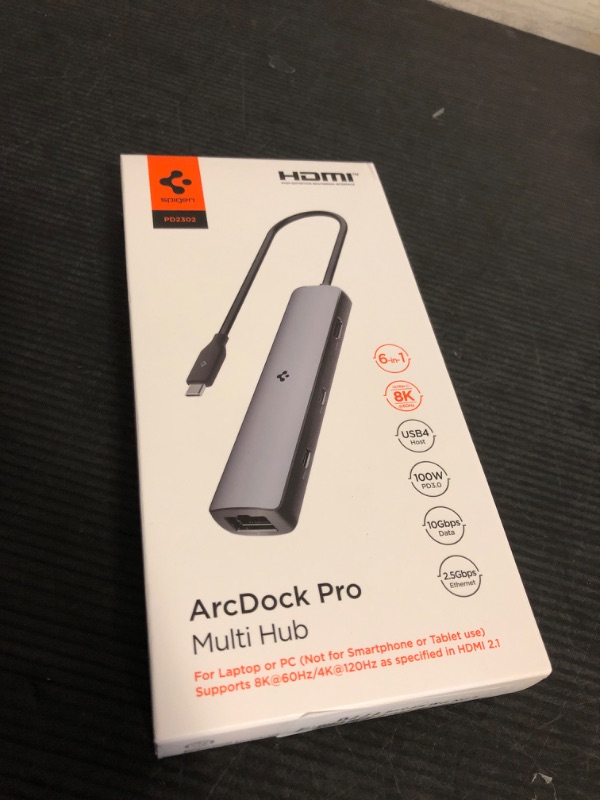 Photo 1 of Spigen ArcDock USB C Hub, 6-in-1 Driverless Ultra-Slim USB4 Thunderbolt 4 8K 60Hz HDMI 100W Power Delivery 2.5 Gbps Ethernet 10Gbps USB C Multiport Hub Adapter for Mac MacBook iPad Lenovo Dell