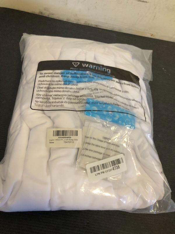 Photo 1 of leegleri 156Inch White Polyester Table Skirt for Rectangle Tables 6/8ft, Wrinkle Resistant Pleated Ruffle Table Cloth for Banquet,Wedding,Trade,Baby Shower,Display Gift Dining Table