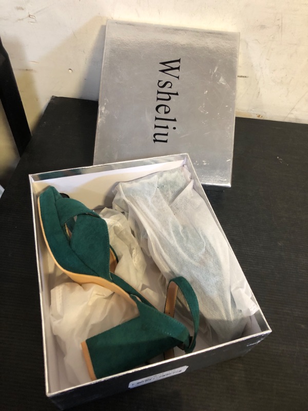 Photo 1 of Size 8--Wsheliu Nude Chunky Platform Heels Open Toe Pumps Ankle Strap Prom Party Wedding Dress Shoes 3.74 IN Velvet Size 8