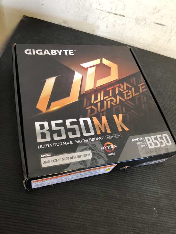 Photo 1 of GIGABYTE B550M K Motherboard, Supports AMD AM4 Ryzen 5000 Processors, Micro-ATX, DDR4, Dual M.2, SATA 6Gb/s, Realtek GbE LAN, PCIe 4.0