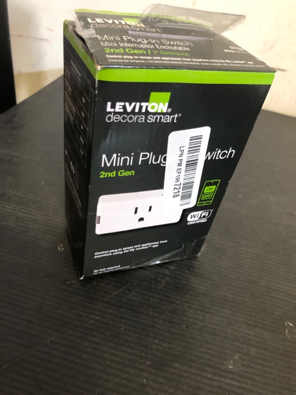 Photo 1 of Leviton Decora Smart Plug, Wi-Fi 2nd Gen, Works with Matter, My Leviton, Alexa, Google Assistant, Apple Home/Siri & Wire-Free Anywhere Companions for Switched Outlet, D215P-1RW, White