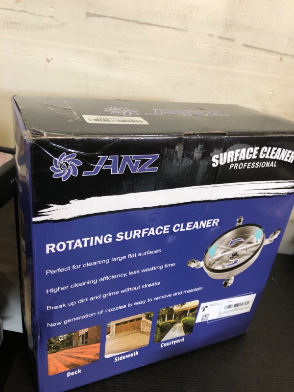 Photo 1 of janz 14" Pressure Washer Surface Cleaner with 4 Wheels, Stainless Steel Housing, 1/4" Quick Plug, 2 Extension Wands, 2 Replacement Nozzles and 3 Spray Nozzles, 4000 PSI
